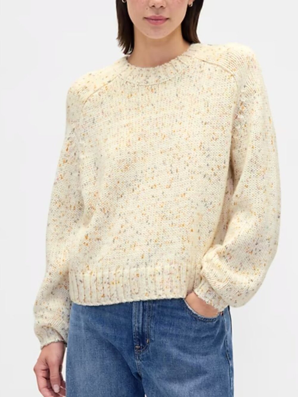 Gap Multi Color Confetti Beige Wool Blend Relaxed Crewneck Sweater